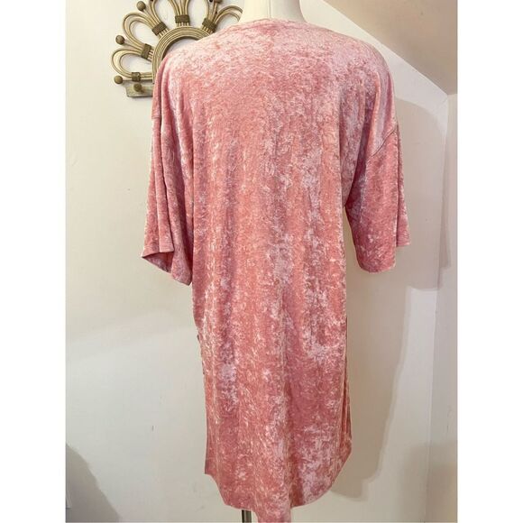 Free People Pink Crushed Velvet Split Hem Tunic Dress M - Picture 2 of 6